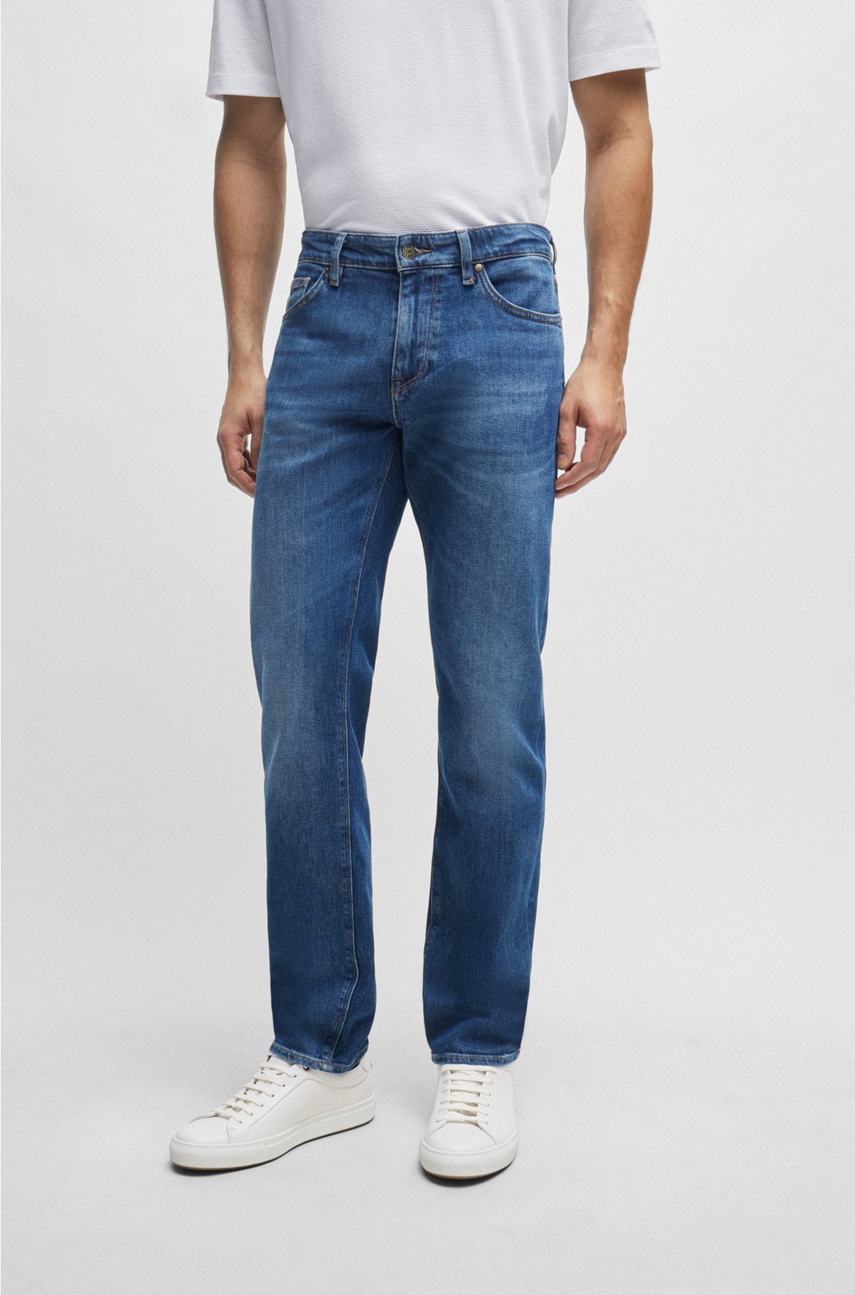BOSS - Regular-fit jeans in blue comfort-stretch denim