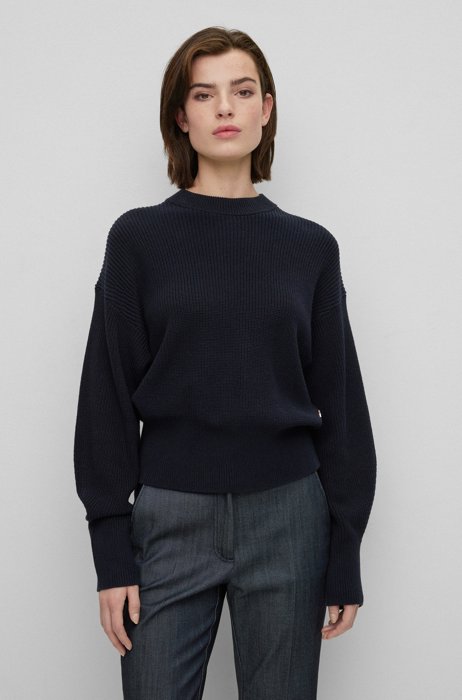 Relaxed-fit sweater in organic cotton and silk, Dark Blue
