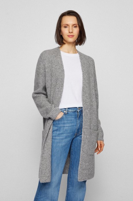 Longline relaxed-fit cardigan with edge-to-edge front, Grey