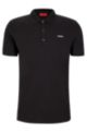 Stretch-cotton polo shirt with contrast logo, Black