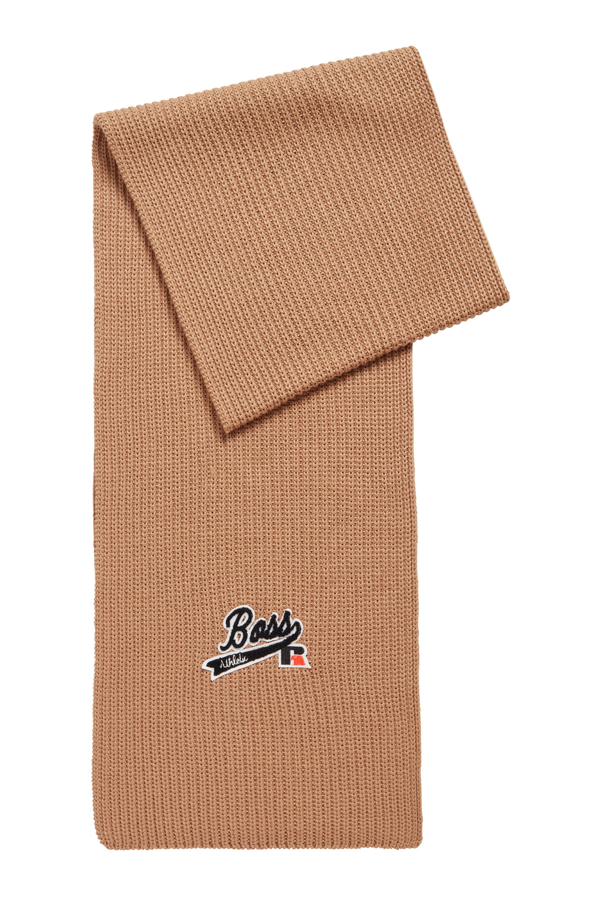 Ribbed scarf with exclusive logo, Beige