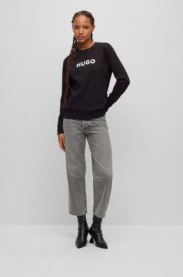 HUGO - Contrast-logo sweatshirt in organic interlock cotton