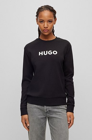 Contrast-logo sweatshirt in organic interlock cotton, Black