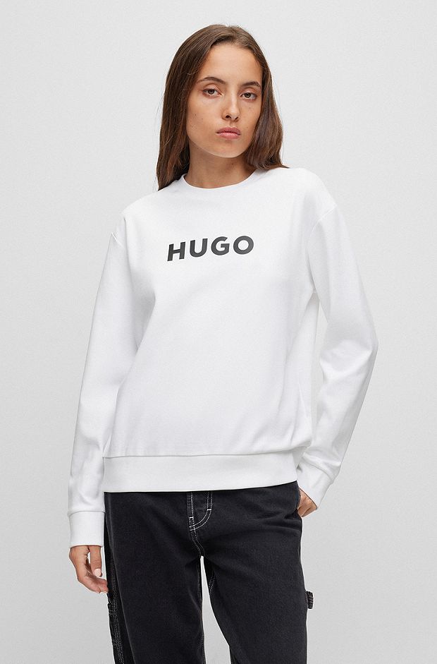 Contrast-logo sweatshirt in organic interlock cotton, White