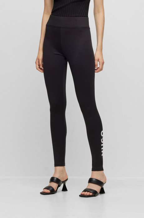 Skinny-fit super-stretch leggings with logo details, Black