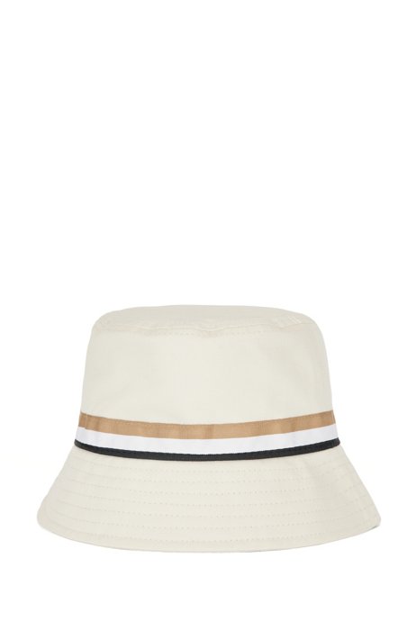 Cotton-twill bucket hat with signature stripe, White