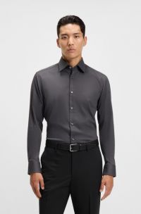 Slim-fit shirt in easy-iron stretch-cotton twill, Dark Grey