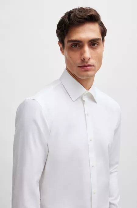 Slim-fit shirt in easy-iron stretch-cotton twill