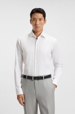 BOSS - Slim-fit shirt in easy-iron stretch-cotton twill 