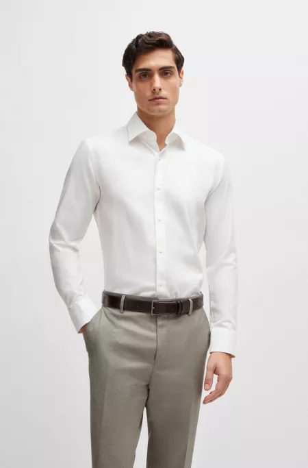 Slim-fit shirt in easy-iron stretch-cotton twill