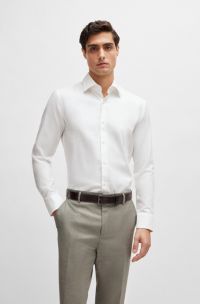 Slim-Fit Twill-Hemd aus bügelleichter Stretch-Baumwolle, Weiß