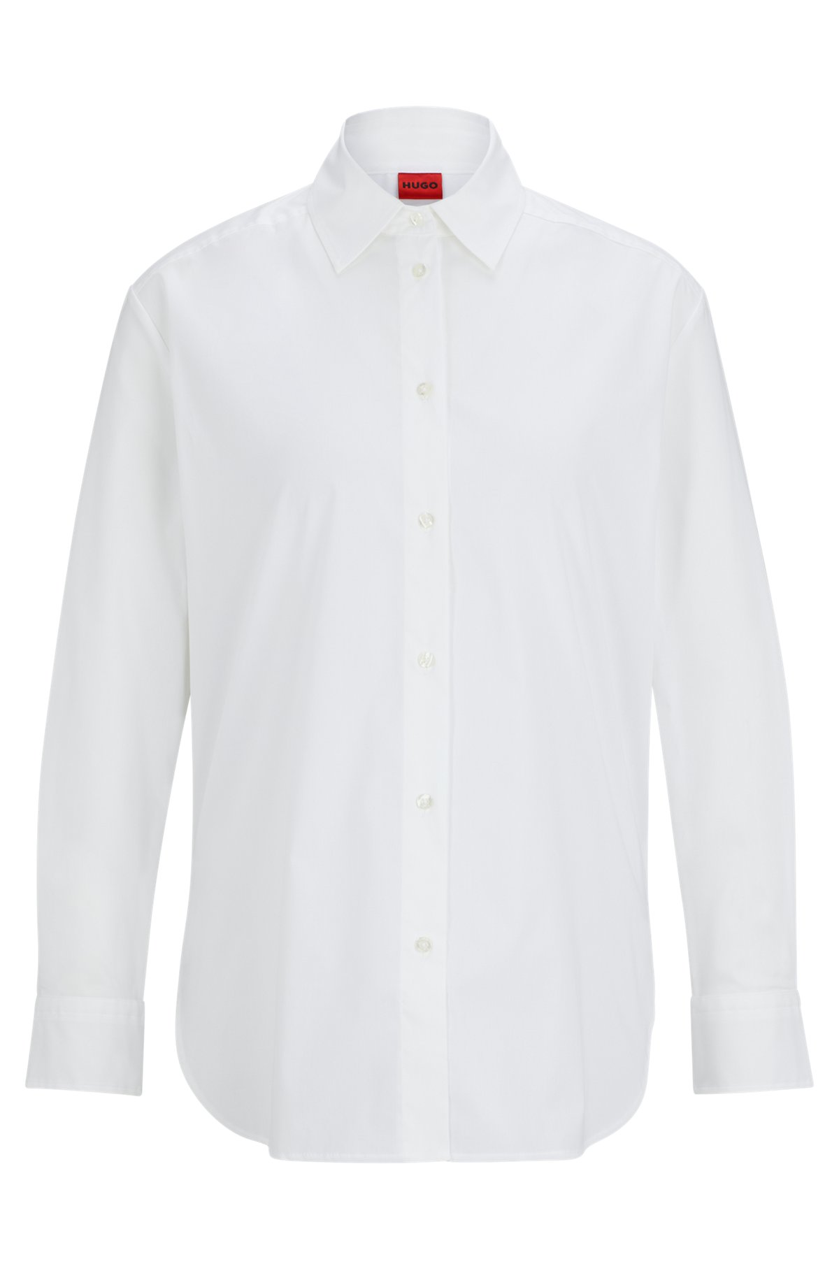 Oversized Bluse aus Stretch-Baumwolle mit rotem Logo-Label, Weiß