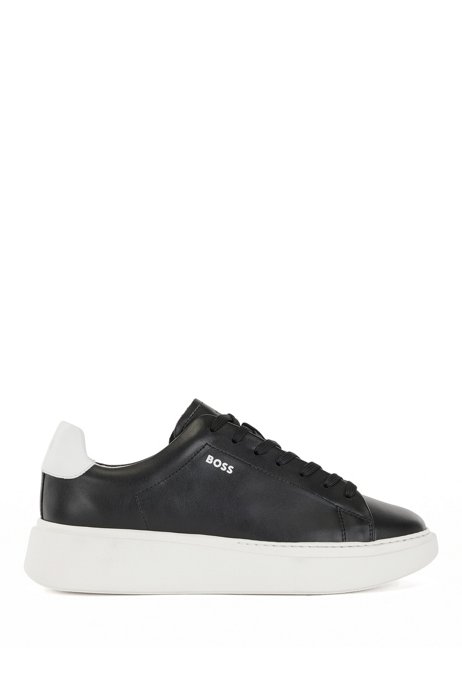 Italian-leather trainers with oversized rubber sole, Black