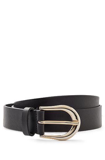 Italian-leather belt with rounded buckle, Black