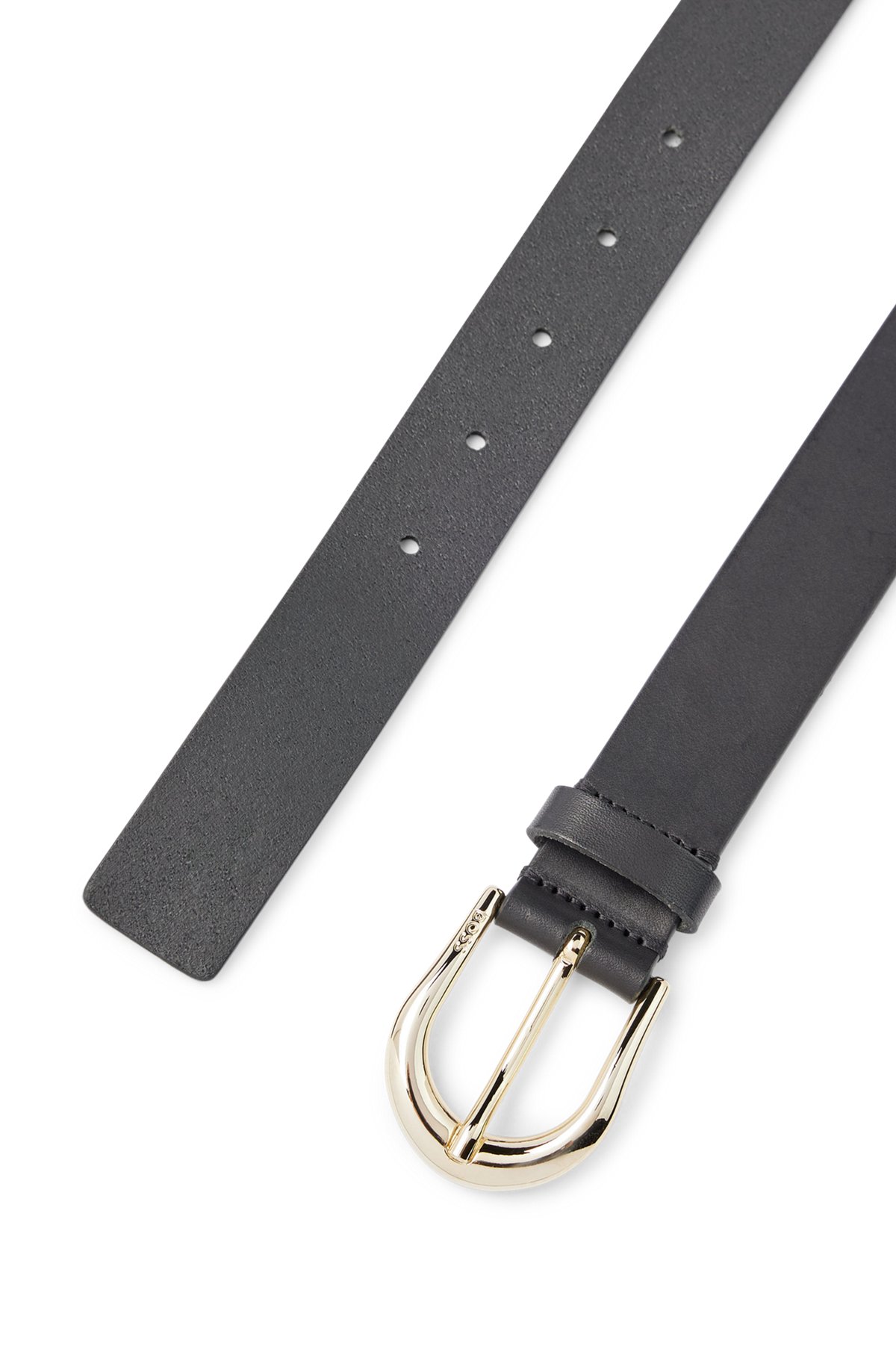Italian-leather belt with rounded buckle, Black