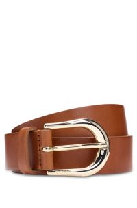 Italian-leather belt with rounded buckle, Brown