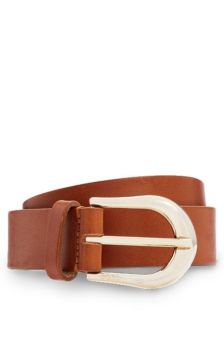 Italian-leather belt with rounded buckle, Brown
