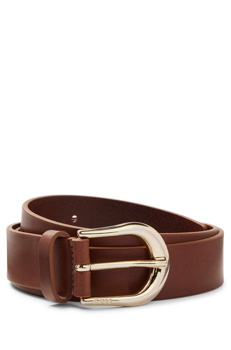 Italian-leather belt with rounded buckle, Brown