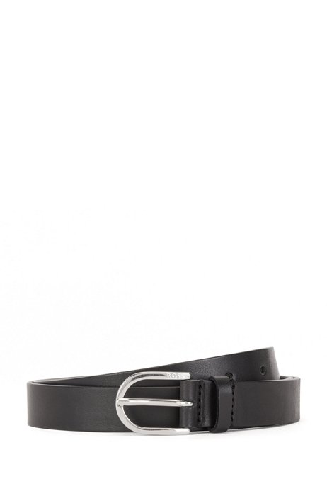 Italian-leather belt with rounded polished buckle, Black
