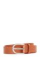 Italian-leather belt with rounded polished buckle, Dark Orange