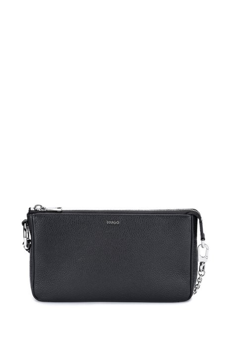 Grained-leather mini bag with signature hardware, Black