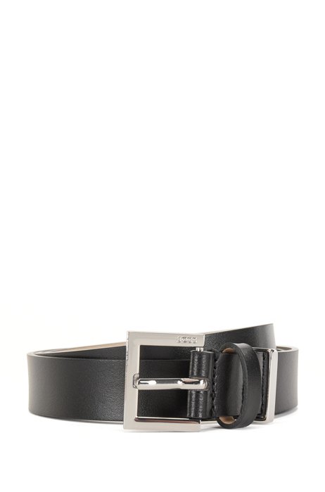 Cinturón de piel italiana con trabilla metálica, Negro