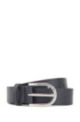 Grained Italian-leather belt with rounded buckle, Dark Blue
