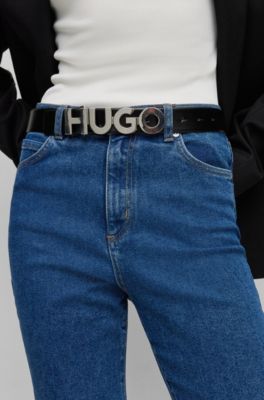 HUGO Italianleather belt with logo buckle