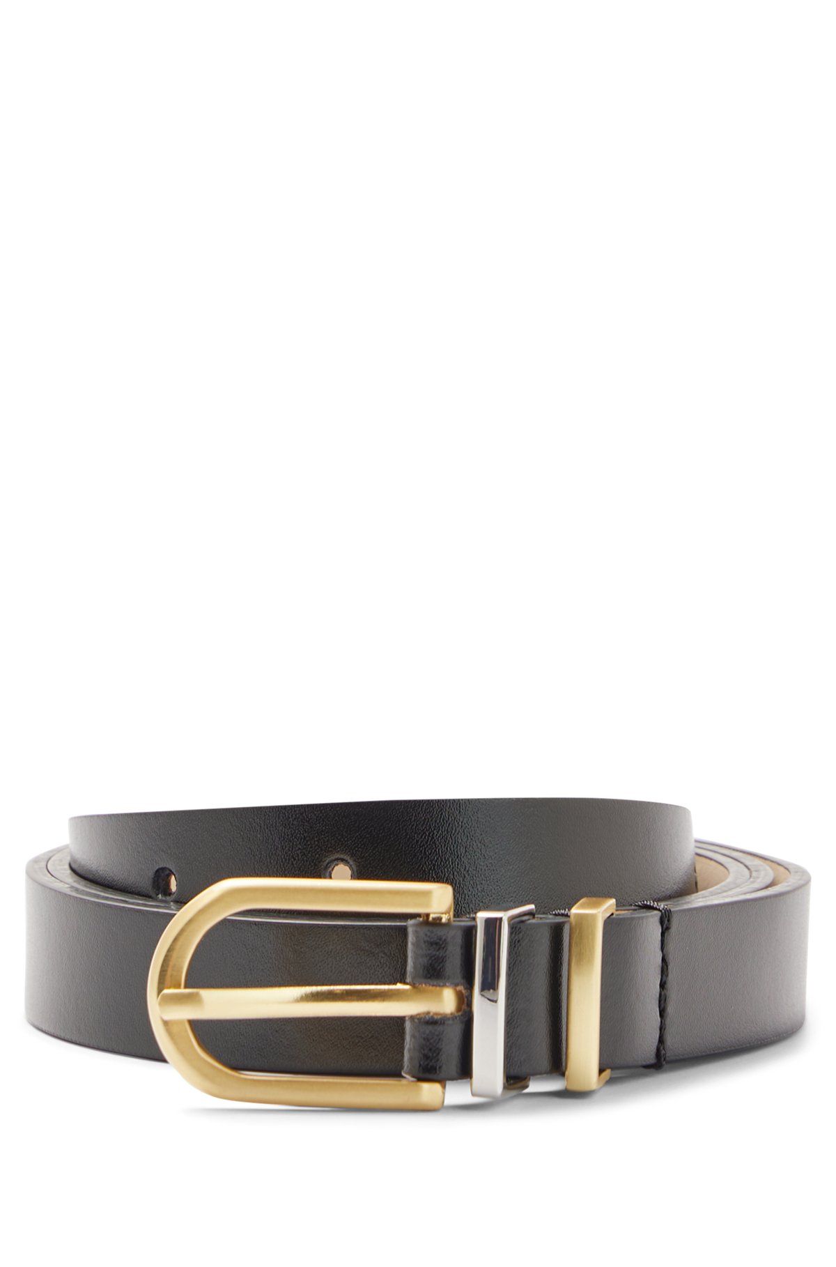 Italian-leather belt with double keeper, Black