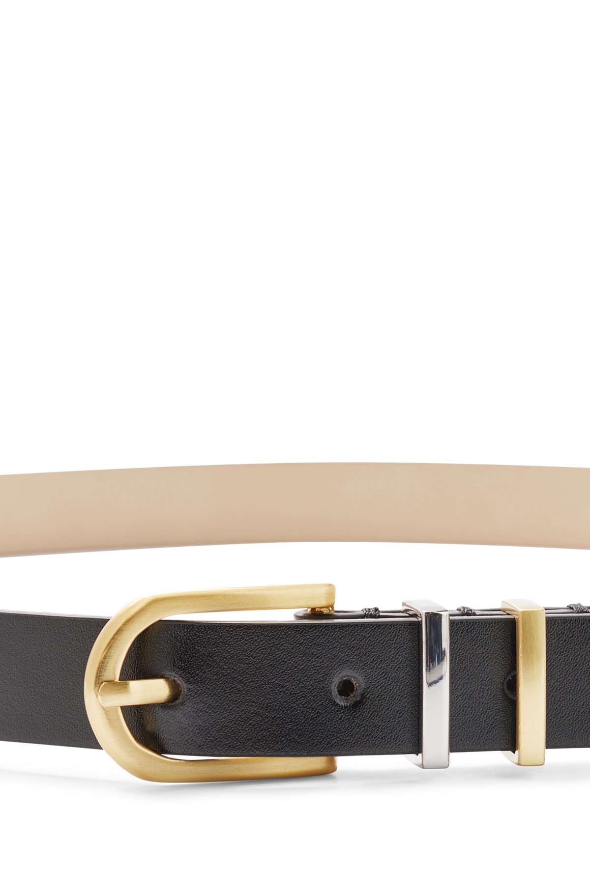 Italian-leather belt with double keeper, Black