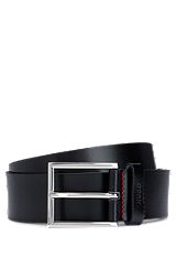 Leather belt with logo-stamped keeper, Black