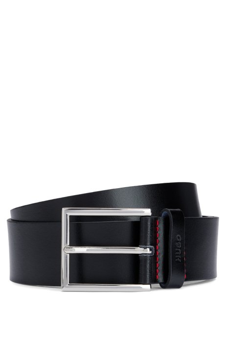 Leather belt with logo-embossed keeper, Black