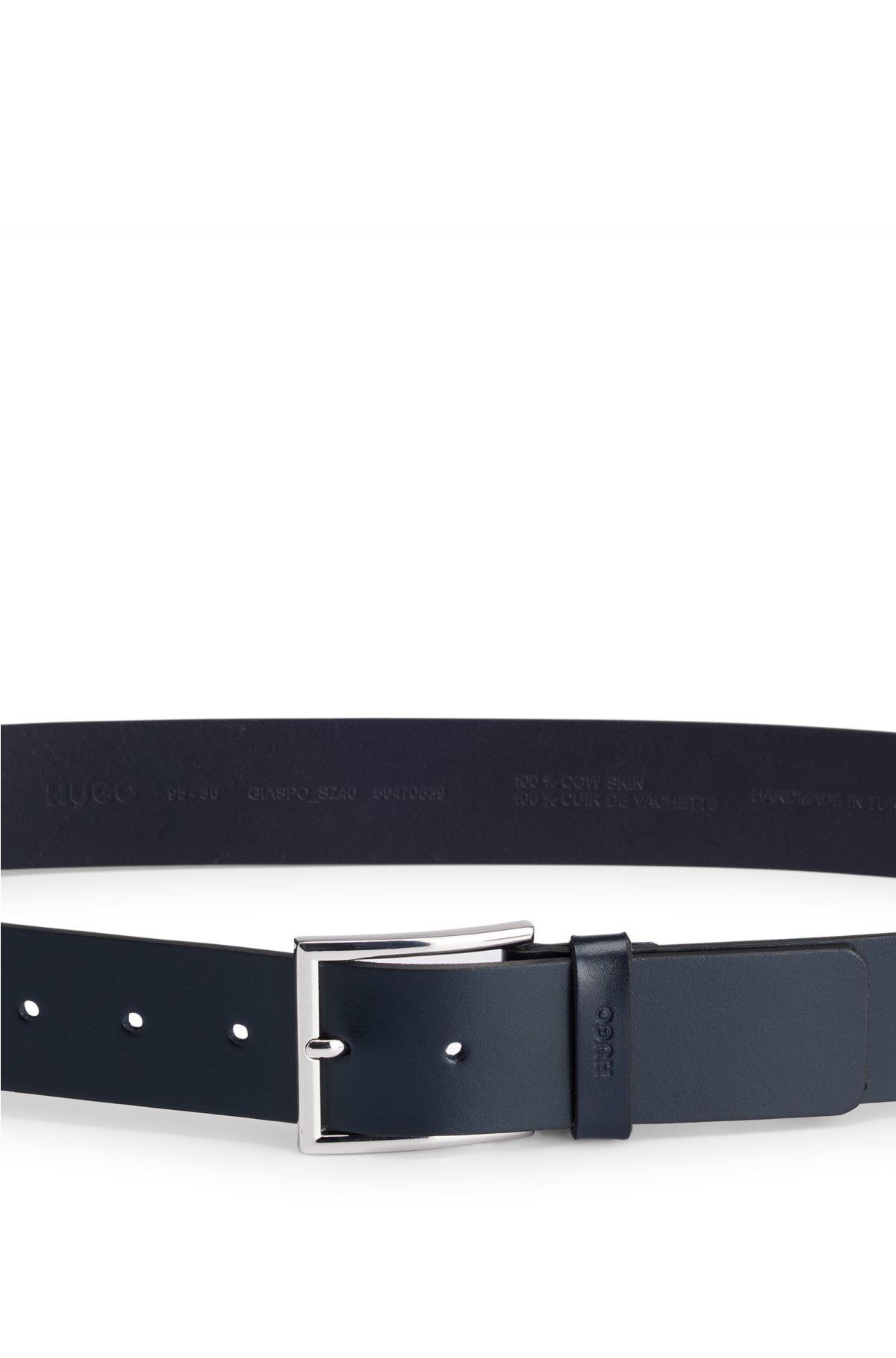 HUGO - Cintura in pelle con passante con logo impresso