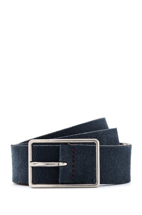 Suede belt with embossed logo, Dark Blue