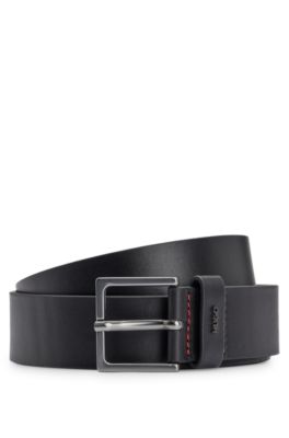 Leather belt with logo-lettering keeper, Black