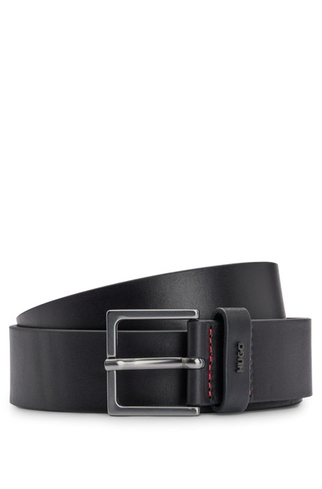 Smooth-leather belt with logo keeper, Black