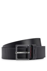 Cintura in pelle con passante con scritta del logo, Nero