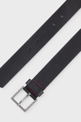 Leren riem met logoletters op de lus, Zwart