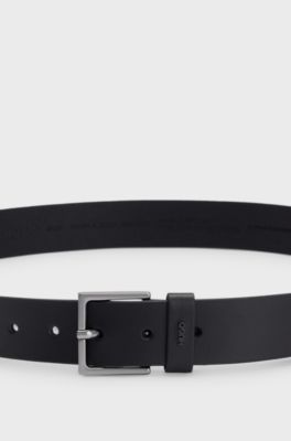 Leather belt with logo-lettering keeper, Black