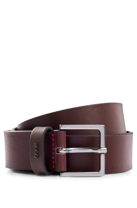 Smooth-leather belt with logo keeper, Dark Brown