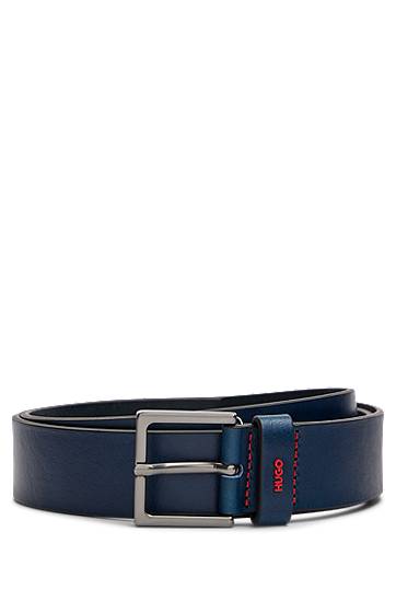 Hugo Smooth-leather Belt With Logo Keeper In Blue