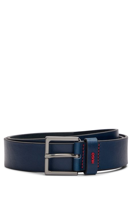 Smooth-leather belt with logo keeper, Dark Blue