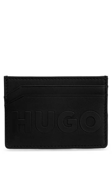 Hugo Leather Card Holder With Raised Logo In Black