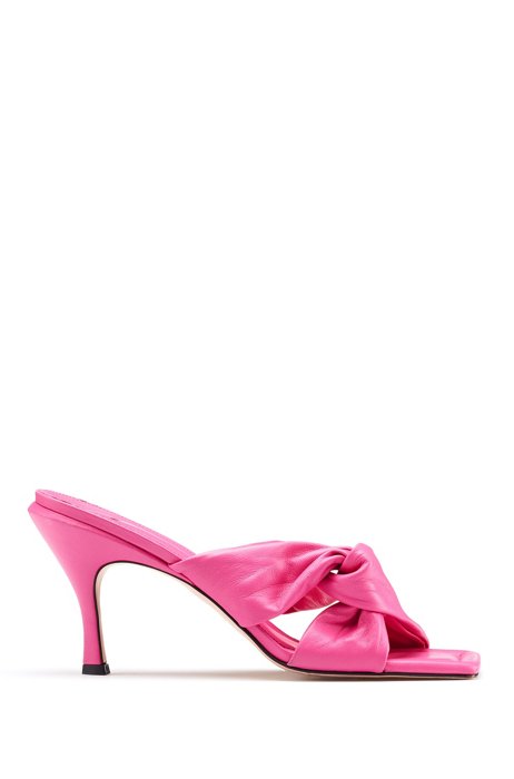 Italian nappa-leather mules with twisted uppers, Pink
