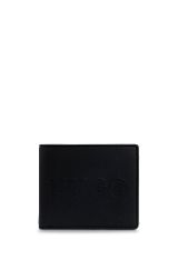 Portefeuille à deux volets en cuir avec logo en relief et poche pour la monnaie, Noir
