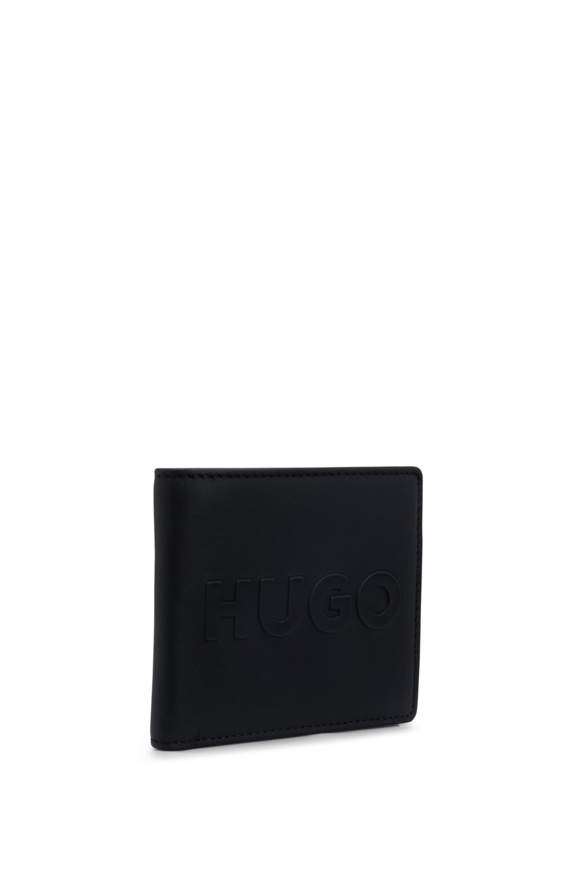 HUGO - Klapp-Geldbörse aus Leder mit erhabenem Logo und Münztasche