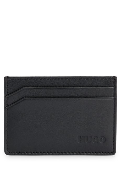Leather card holder with embossed logo, Black