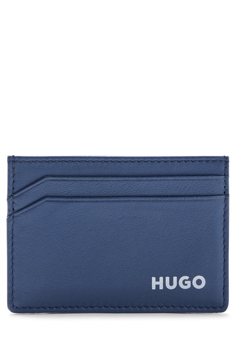 Leather card holder with embossed logo, Dark Blue