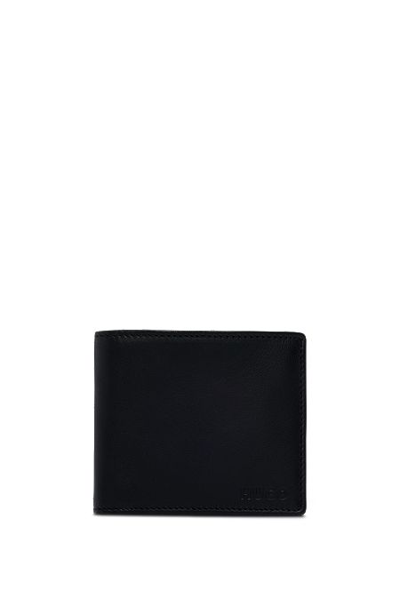Klapp-Geldbörse aus Leder mit Logo-Details, Schwarz