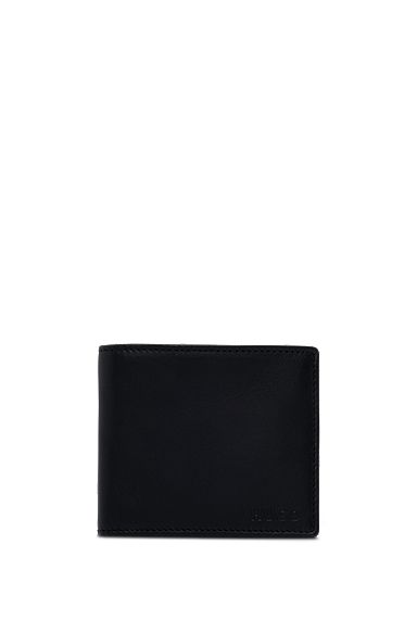 Leren billfold-portemonnee met logodetails, Zwart
